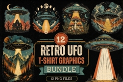 Retro UFO T-Shirt Graphics Bundle | Alien Spaceship PNG Product Image 1