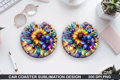Flower Car coaster sublimation, Summer Coaster PNG Design Product Image 1