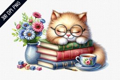 Books And Sleeping Cat Sublimation - Clipart PNG Design Product Image 1