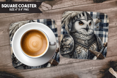 Cute Owl, Fantasy &amp; Whimsy, Buffalo Plaid Square Coaster PNG Product Image 1