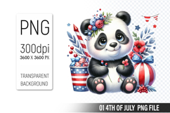 4th of July Panda Clipart, Animal illustration for crafts Product Image 1