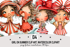 Whimsical Girl Summer Clipart png Watercolor png Product Image 1