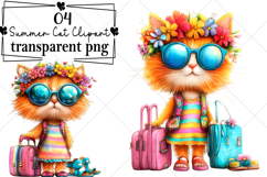 Whimsical Summer Cat Clipart Watercolor PNG Product Image 1
