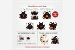 Cute Mothman PNG Clipart Bundle, Halloween Cryptid Graphics Product Image 10