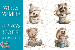 Snowy Forest Animals Clipart PNG, Holiday Woodland Art Product Image 1