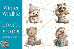 Snowy Forest Animals Clipart PNG, Holiday Woodland Art Product Image 1