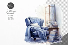 Christmas clipart, Reading nook clipart, Blue Christmas Product Image 1
