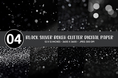 Black Silver Bokeh Glitter Digital Paper Product Image 1