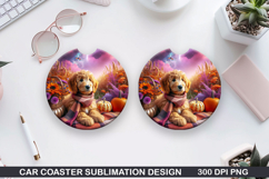 Halloween Dog Car Coaster Sublimation| Halloween Coaster PNG Product Image 1