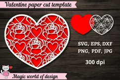 Valentines romantic flower heart svg, Rose Papercut svg Product Image 1