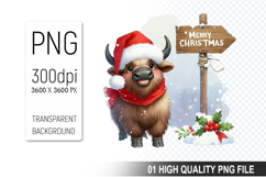 Christmas Cow in Santa Outfit Clipart, High-Quality PNG Product Image 1