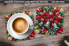 Poinsettias Coaster Sublimation, Christmas Coaster PNG Product Image 1