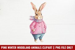 Pink Winter Woodland Animals Clipart PNG Product Image 1