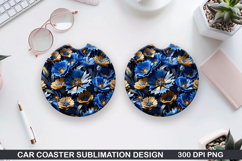 Flowers Car Coaster Sublimation| Flowers Coaster PNG Design Product Image 1