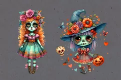 Watercolor Halloween Zombie Doll. PNG sublimation Product Image 4