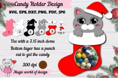 Christmas candy dome svg, gray kitten in santa sock Product Image 1
