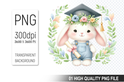 Bunny Clipart PNG, Watercolor Graduation Animals Clipart Product Image 1
