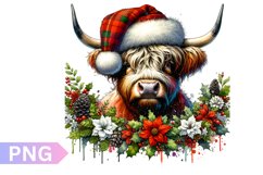 Christmas Floral Cow Sublimation - Clipart PNG Design Product Image 1