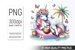 Summer Cute Unicorn Clipart PNG | Summer Digital Download Product Image 1