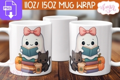 Cute Halloween mug wrap PNG, Book lover mug template Product Image 2