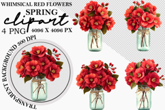 Whimsical Red Flowers Spring Clipart Watercolor Png Product Image 7