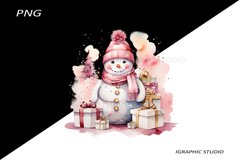 Pink Snowman Clipart, Gold and Pink Chistmas Clipart Product Image 1