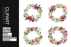 Rose Wreath Art Clipart PNG Product Image 1