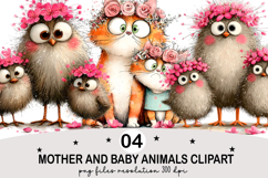 Mother and Baby Animals Clipart Watercolor png Product Image 1