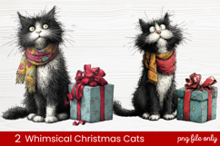 2 Whimsical Christmas Cats Clipart | Cute Holiday Cat PNG Product Image 1