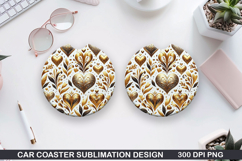 Heart Car Coaster Sublimation |Valentine Coaster PNG Product Image 1