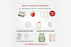 Back to School Aesthetic Clipart Bundle | 65 Watercolor Product Image 13