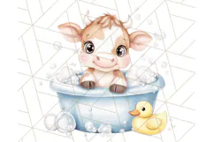 Farm Animal Babies in Bubble Bath PNG, Nursery Clipart Product Image 4
