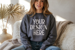 Dark Heather Gildan 18000 Sweatshirt Model Mockups Product Image 1