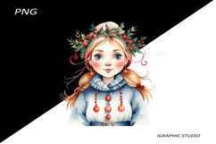 Winter Png, Christmas Girl Clipart, Folk Christmas Png Product Image 1