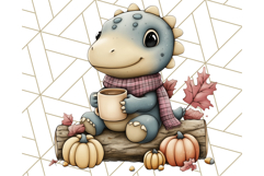 Fall Dinosaur PNG Clipart with Autumn Elements, Cute Dino Product Image 4