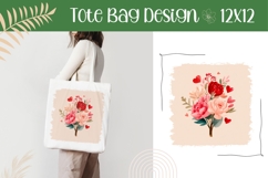 Love Flowers Illustration, Cartoon Love Hearts Tote Bag Product Image 1