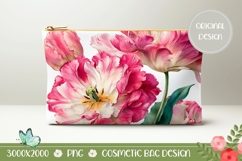 Pink Cosmetic Bag Design, Flowers Cosmetic Bag Print Product Image 1