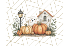 Watercolor Halloween Cottage Clipart, Ghosts &amp; Pumpkins Png Product Image 4