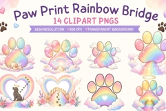 Paw Print Rainbow Bridge Clipart | 14 PNG Pet Memorial Paw Product Image 1