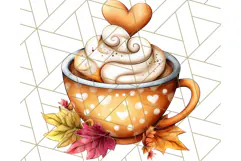 Fall Drink Clipart PNG, Cozy Autumn Cocoa and Latte Art Product Image 4