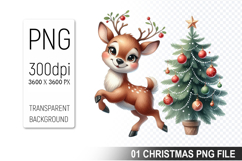 Watercolor Cute Christmas Reindeer Clipart PNG Bundle Product Image 7