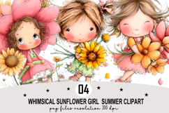 Whimsical Sunflower Girl Summer Clipart Watercolor png Product Image 1