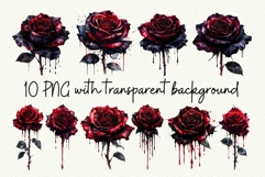 10 Dark Rose PNG Gothic Smut Dark Romance Clipart Black Red Product Image 1