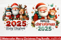 2 Watercolor Merry Christmas PNG | Festive Holiday Product Image 1