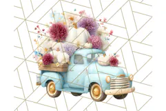 Vintage Truck Pumpkin and Fall Flowers PNG Clipart, Autumn Product Image 4