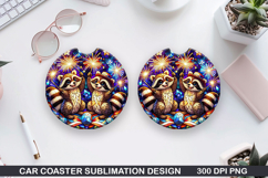 Raccoon Car Coaster Sublimation, 4th Of July Coaster PNG Product Image 1
