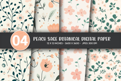 Peach Sage Botanical Digital Paper Product Image 1