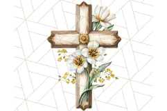 Faith Cross PNG with Flowers, Watercolor Religious Art Print Product Image 4