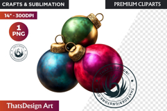 Christmas Baubles Clipart, Festive Holiday Ornaments PNG Product Image 1