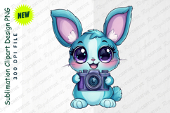 Cute Blue Bunny With Camera Cartoon Clipart Illustration Product Image 1